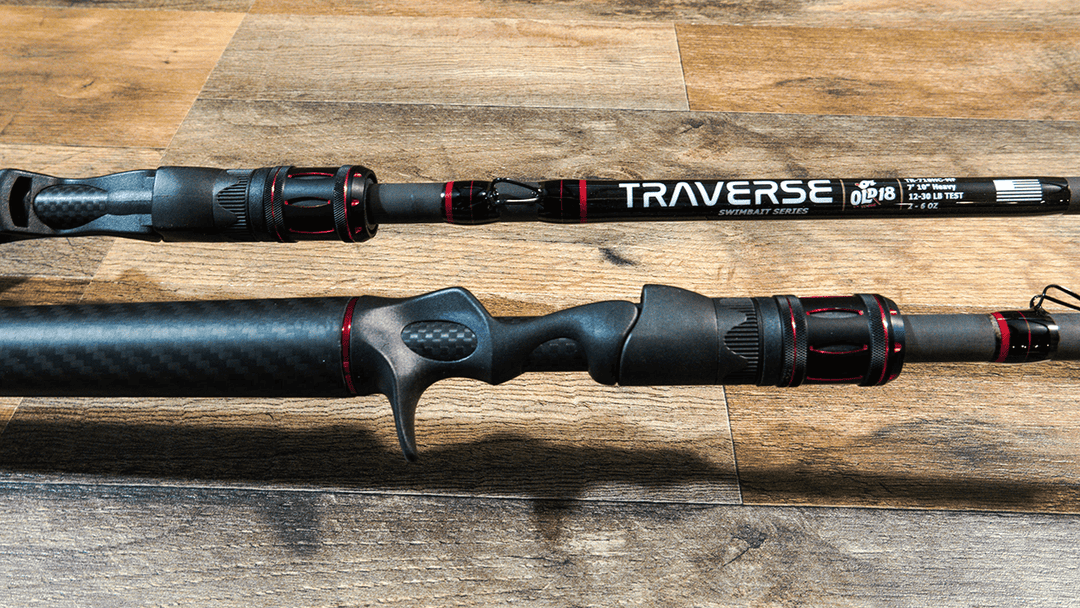 Old 18 Traverse swimbait rod with carbon-fiber handle and ALPS reel seat